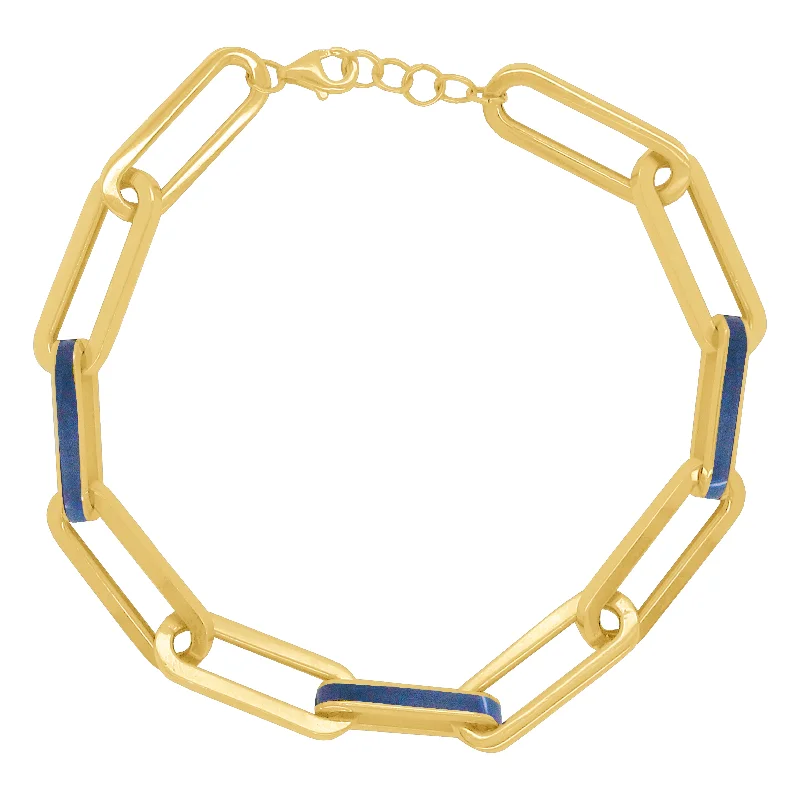 14K GOLD BLUE ENAMEL RAVEN LINK BRACELET