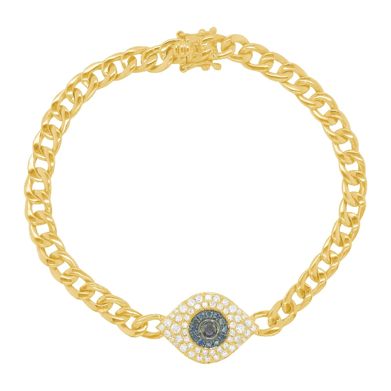 14K GOLD DIAMOND BLACK DIAMOND AND SAPPHIRE ELSIE EYE BRACELET