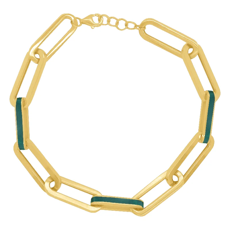 14K GOLD GREEN ENAMEL RAVEN LINK BRACELET