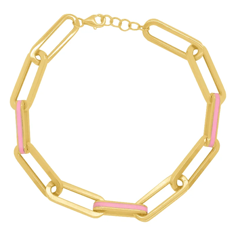 14K GOLD PINK ENAMEL RAVEN LINK BRACELET