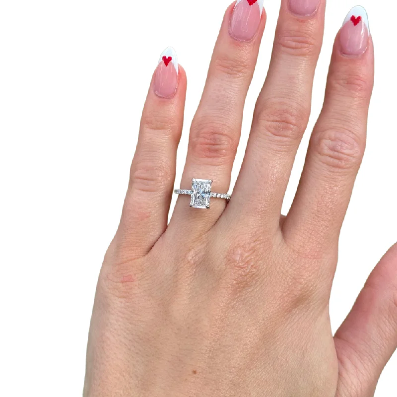 2.10 Carat Lab Created Radiant Engagement Ring with Signature Setting