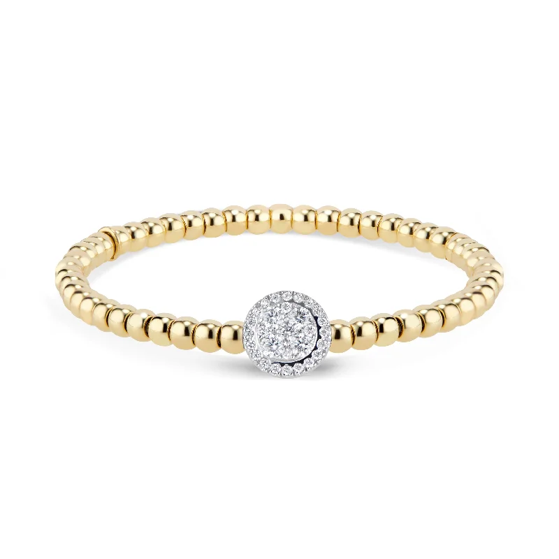 Beaded Gold Bracelet with Diamond Halo Accent