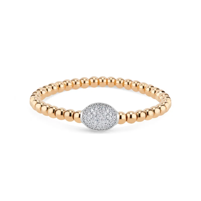 Beaded Gold Stretch Bracelet with Pave Diamond Oval