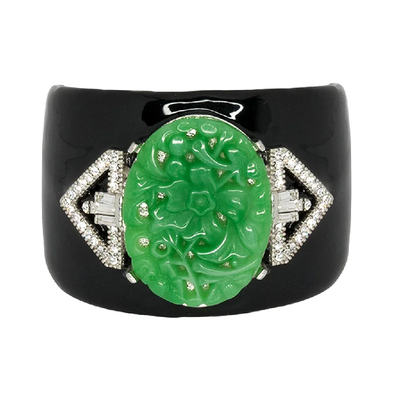 Black Enamel & Carved Jade Cuff