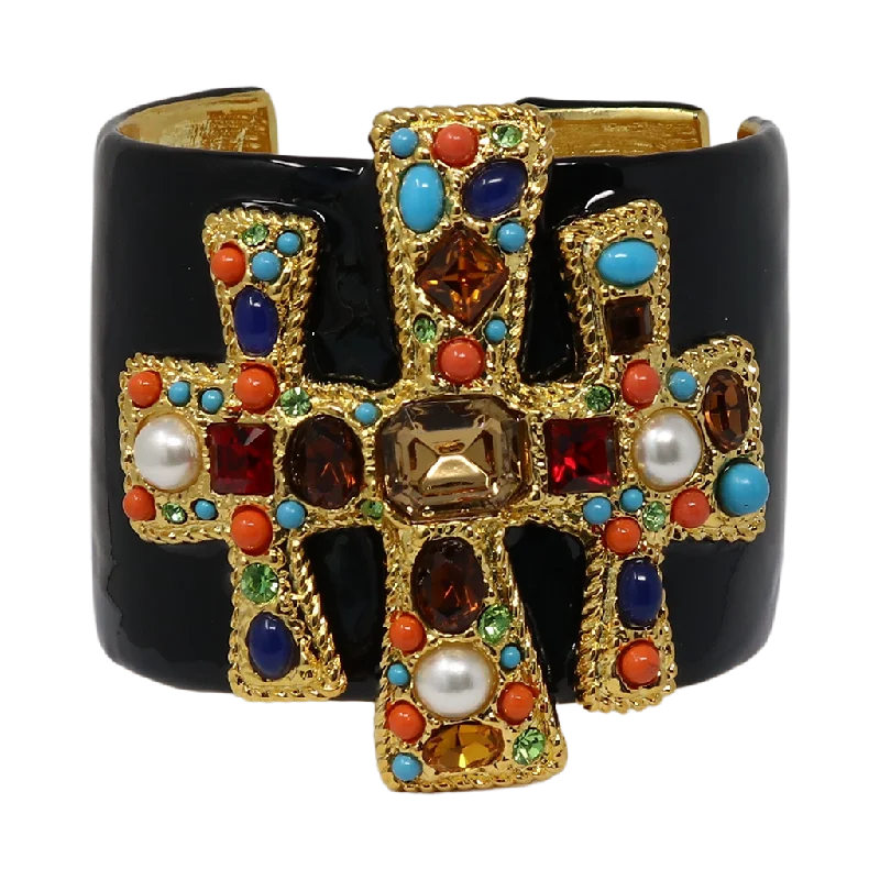 Black Enamel Gemstone Cuff