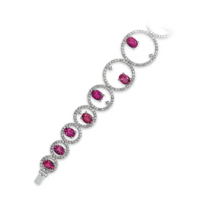 18K White Gold Diamond And Tourmaline Circle Style Bracelet