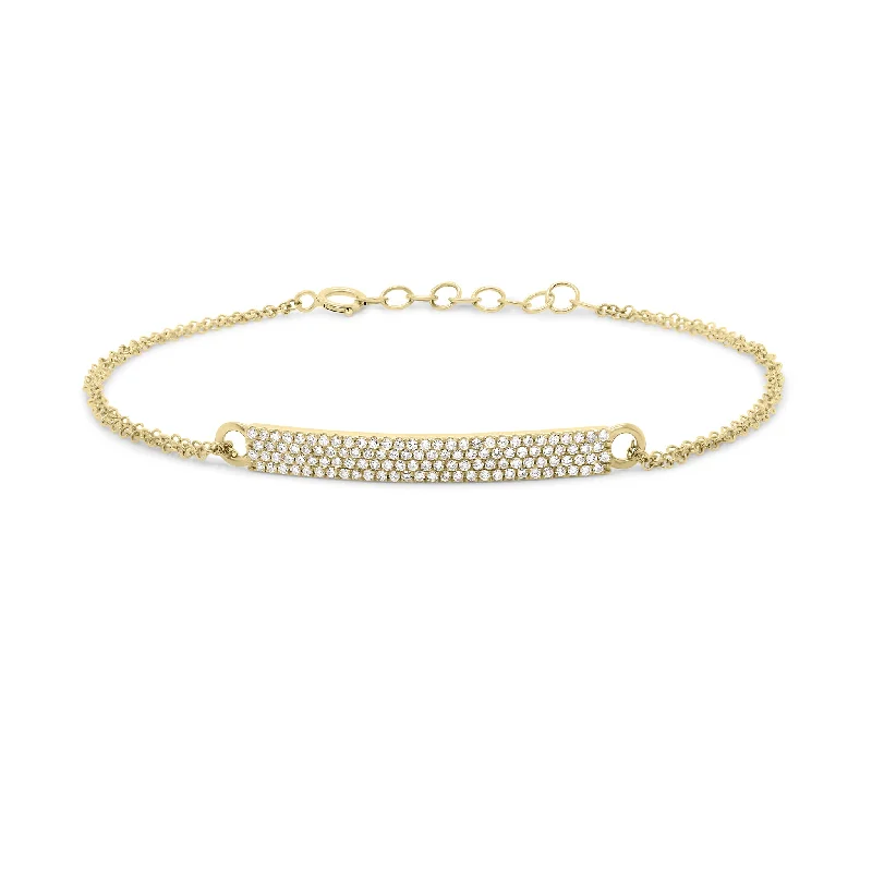 Gold Double Cable Chain Bracelet with Pave Diamond Bar