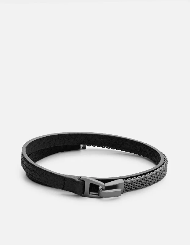 Moore Half Mesh Leather, Matte Black Rhodium