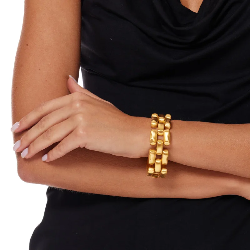 Satin Gold 3 Row Hammered Bars Bracelet