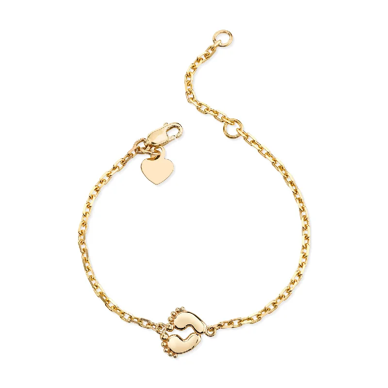 14K Yellow Gold Kids Baby Feet Bracelet 5" Or 6"