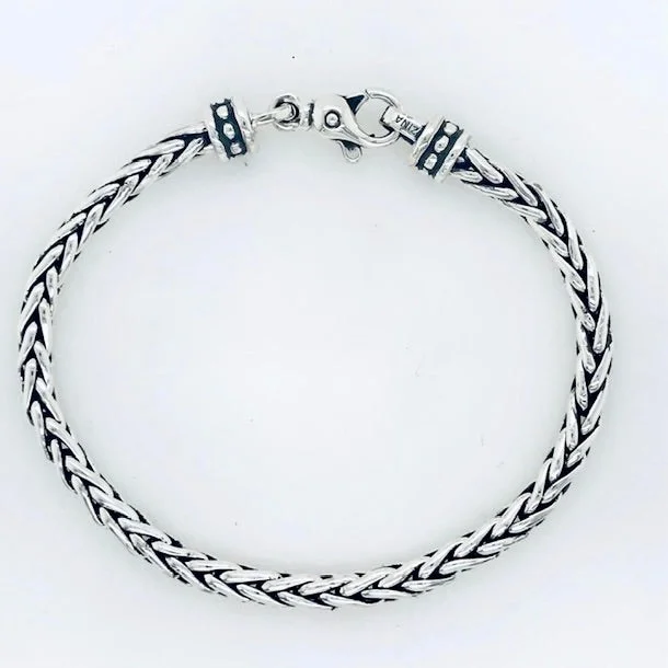 Thin Woven Bracelet with Beaded End Cap