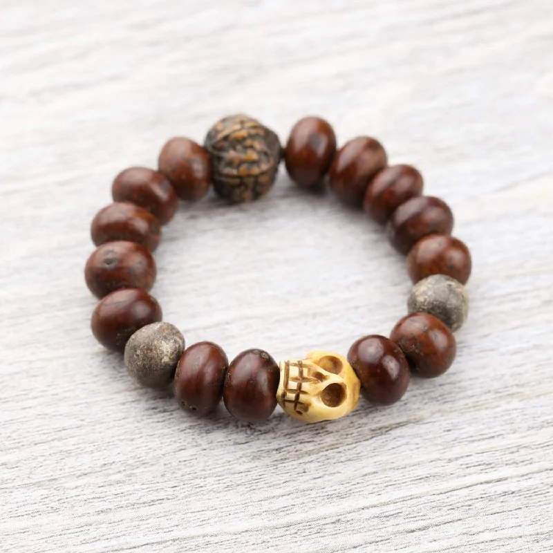 Tibetan Skull Mastodon & Rudraksha Wrist Mala