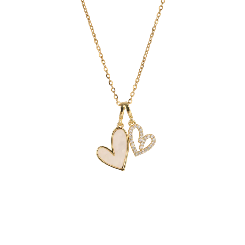 Mother of Pearl & Pave Hearts Necklace