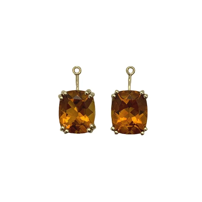 Roger Dery Citrine Rectangular Cushion Matched Pair Earring Enhancers in 14K Yellow Gold