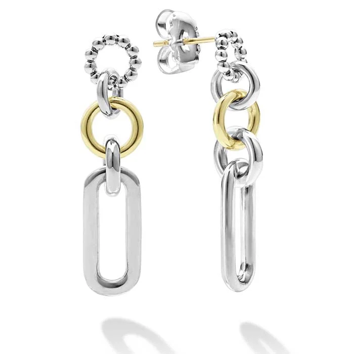 LAGOS Two Tone Link Drop Earrings in Sterling Silver and 18K Yellow Gold