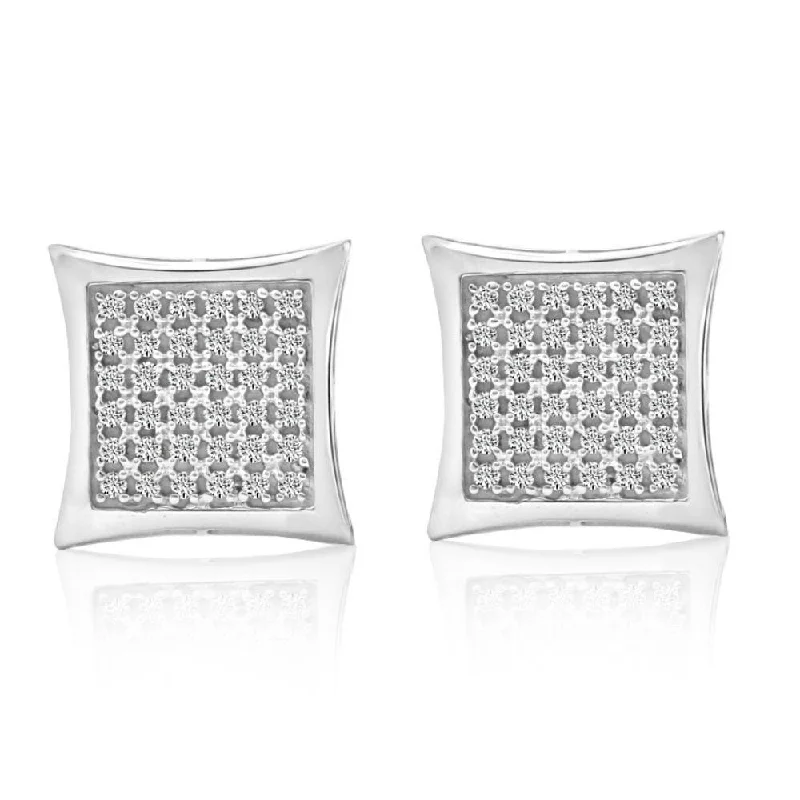 1/3Ct Natural Diamond Pave Square Framed Womens Earrings in White or Yellow Gold