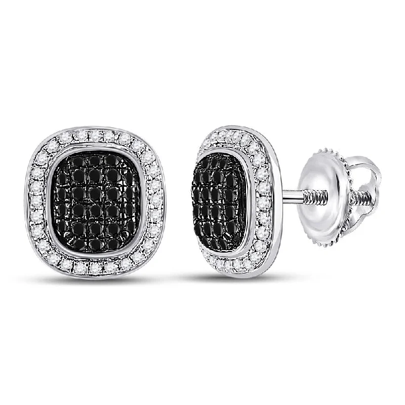 10k White Gold 1/2 Carat Round Black Color Enhanced Diamond Square Cluster Earrings for Women