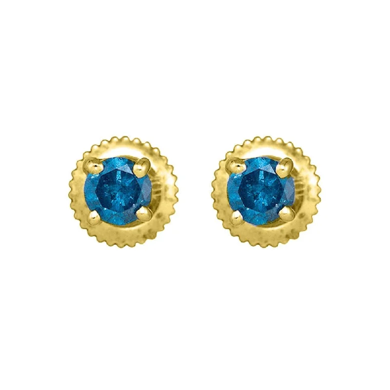 10k Yellow Gold 1/2 Carat Round Blue Color Enhanced Diamond Solitaire Earrings for Women