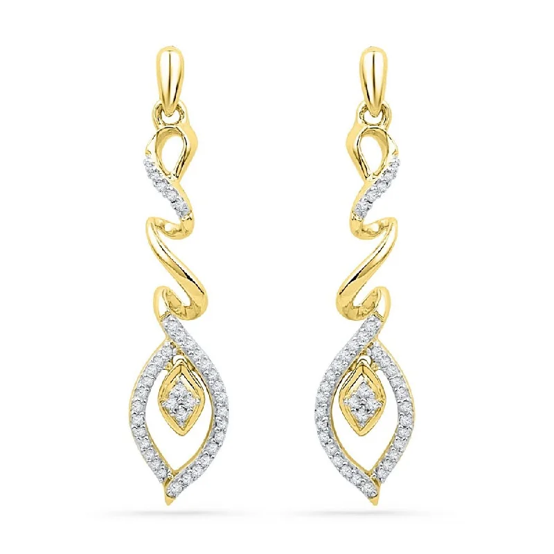 10k Yellow Gold 1/4 Carat Round Diamond Abstract Leaf Dangle Earrings for Women