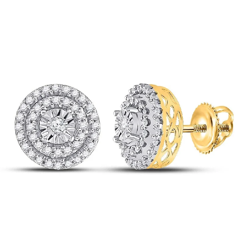 10k Yellow Gold 1/4 Carat Round Diamond Circle Cluster Earrings for Women