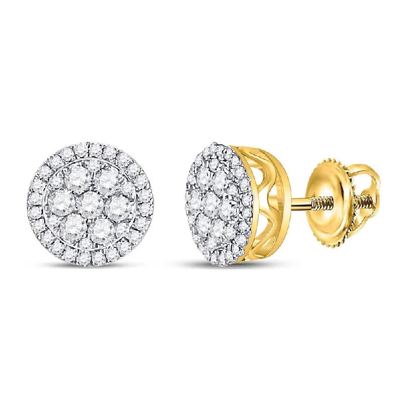 10k Yellow Gold 1/4 Carat Round Diamond Circle Cluster Earrings for Women