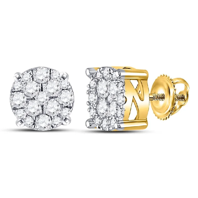 10k Yellow Gold 1/4 Carat Round Diamond Cluster Earrings for Women