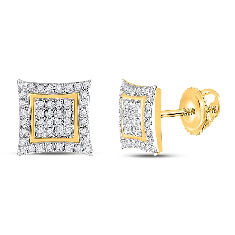 10k Yellow Gold 1/4 Carat Round Diamond Kite Square Earrings for Women