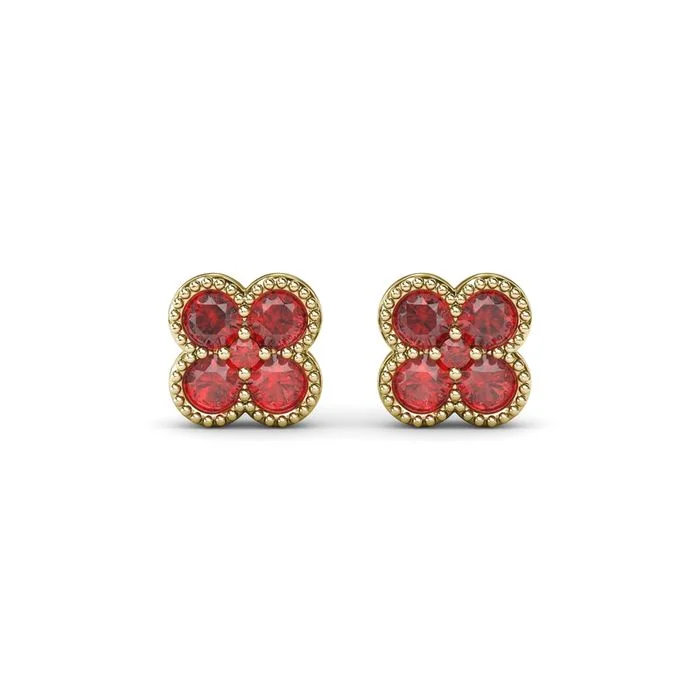 Fana Magnolia Milgrain Ruby Earrings in 14K Yellow Gold