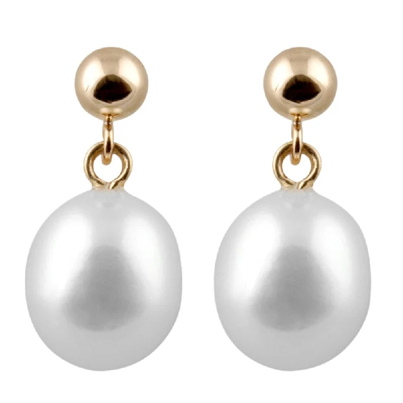 14k Gold Ball Drop Dangle Pearl Earrings (7-8mm)