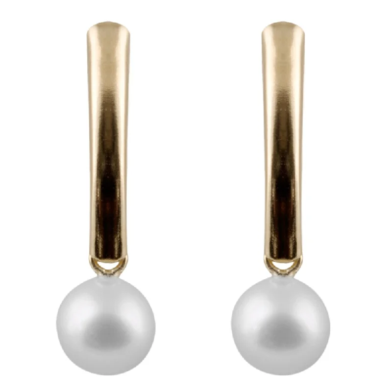 14k Gold Freshwater Shield Pearl Dangle Earrings (5-6mm)