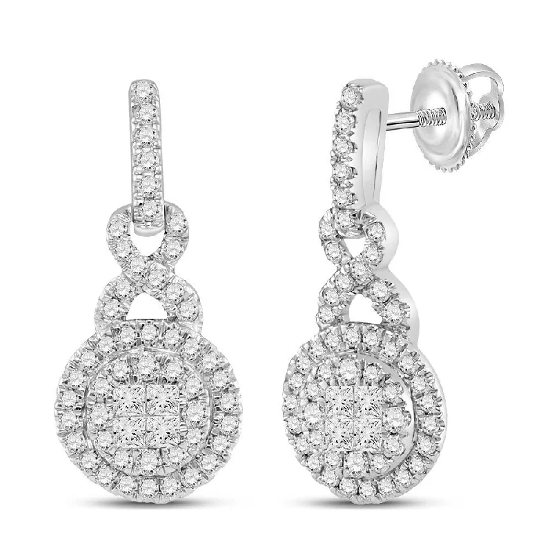 14k White Gold 1/2 Carat Princess Diamond Dangle Earrings for Women