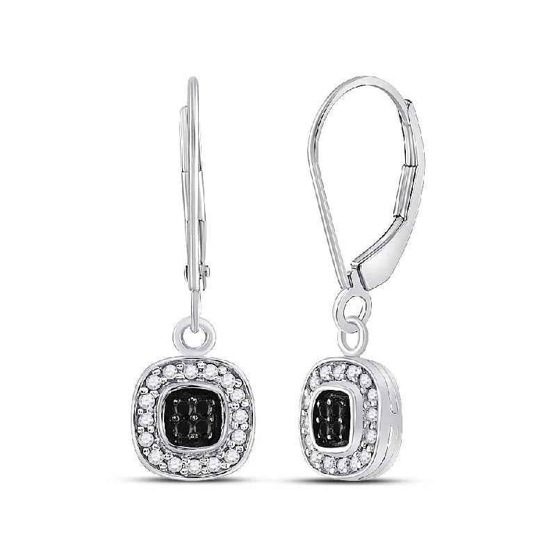 14k White Gold 1/4 Carat Round Black Color Enhanced Diamond Square Dangle Earrings for Women