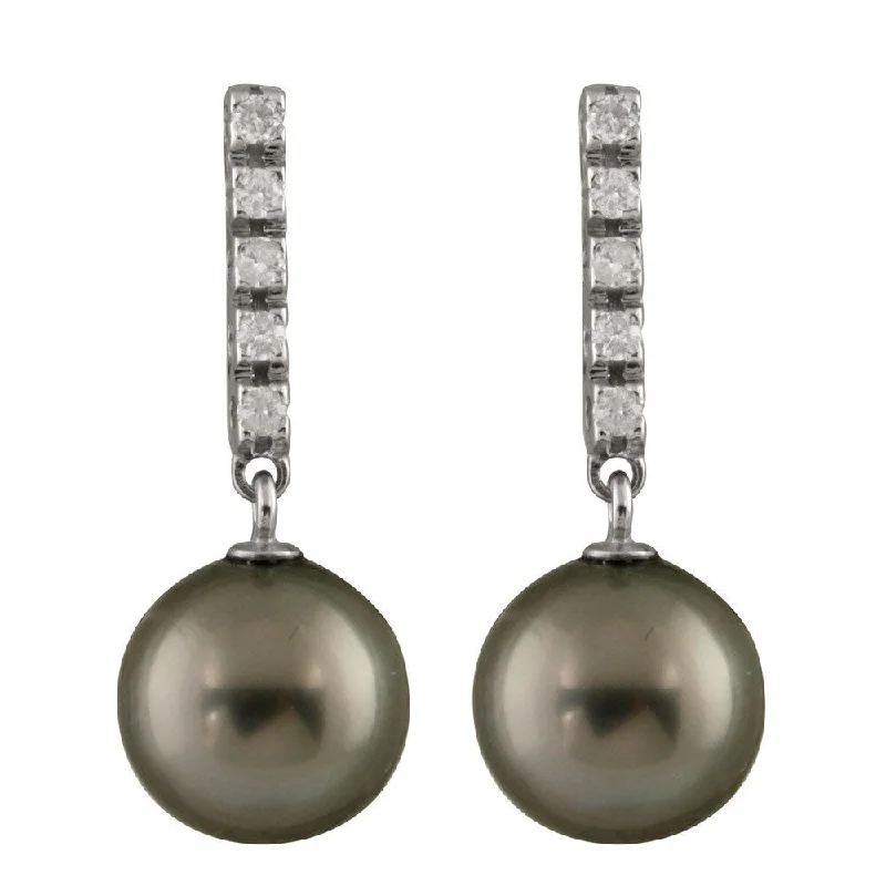 14k White Gold Tahitian Pearl and 1/5ct TDW Diamond Earrings (9-10mm)