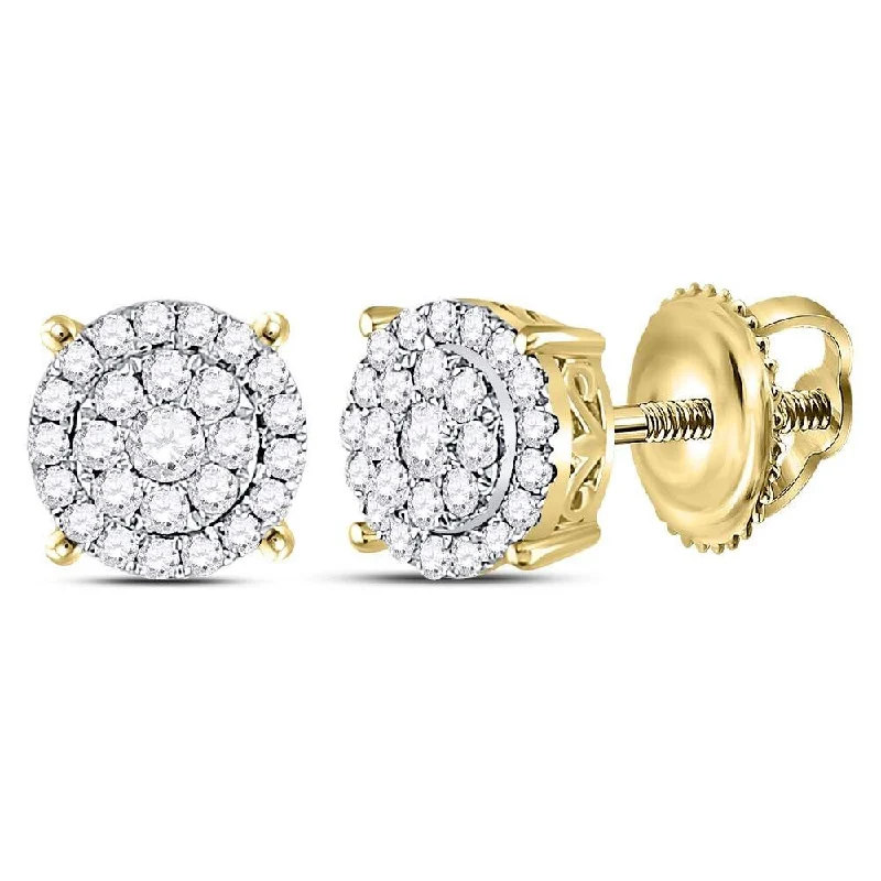 14k Yellow Gold 1/3 Carat Round Diamond Concentric Circle Cluster Earrings for Women