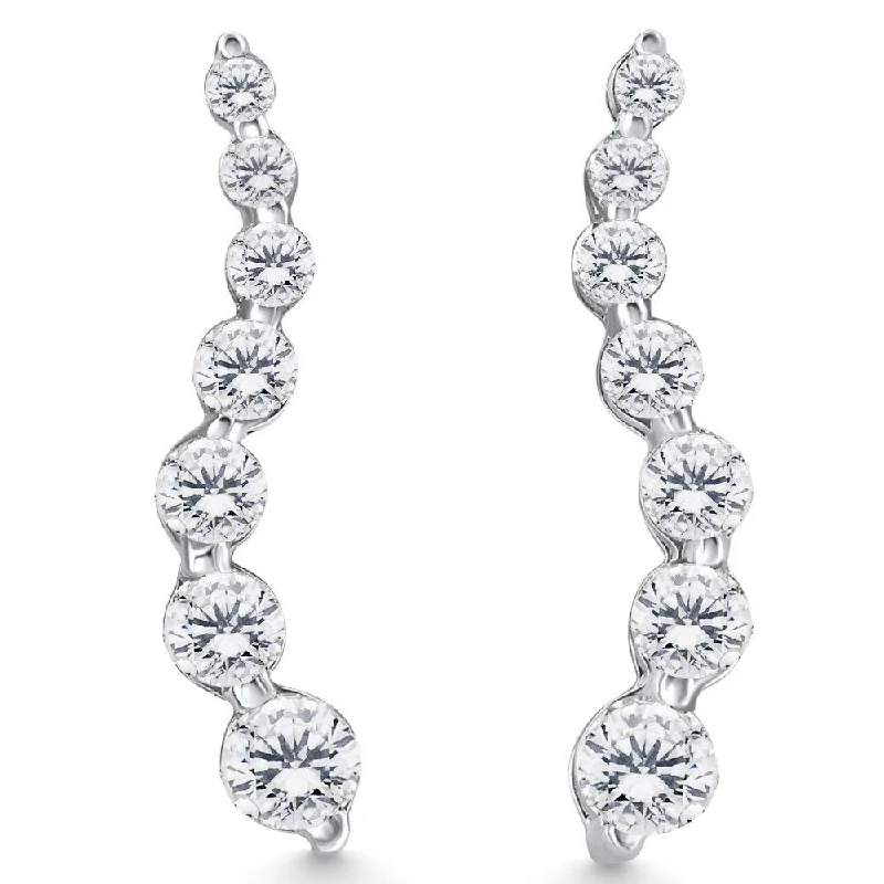 1ct Diamond Journey Earrings White Gold 1" Tall