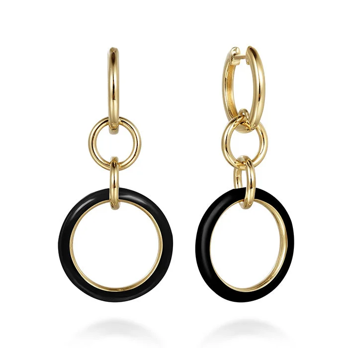 Gabriel & Co. Black Enamel Hollow Tube Link Earrings in 14K Yellow Gold