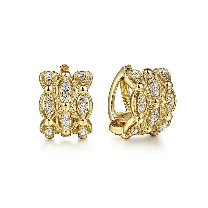 Gabriel & Co. Bujukan Multi Row Diamond Huggie Earrings in 14K Yellow Gold