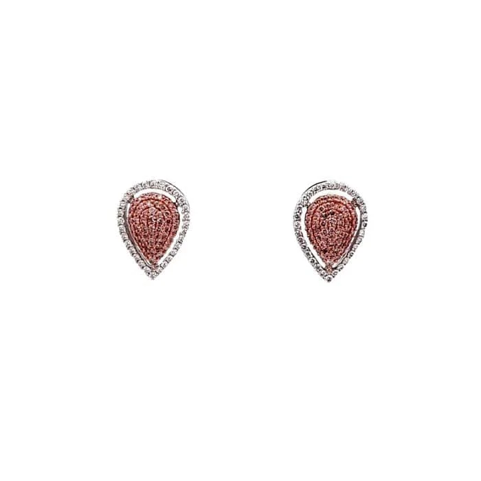 Mountz Collection Pear Shape Earrings with Pink and White Diamonds in 18K Rose and White Gold