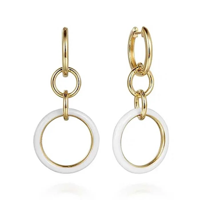 Gabriel & Co. White Enamel Hollow Tube Link Earrings in 14K Yellow Gold