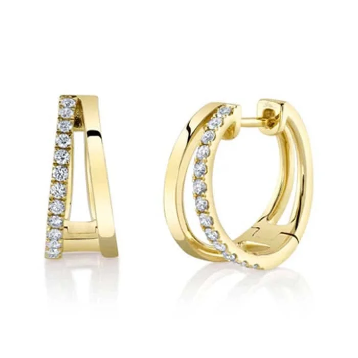 Shy Creation .28CTW Diamond Split Huggie Earrings in 14K Yellow Gold