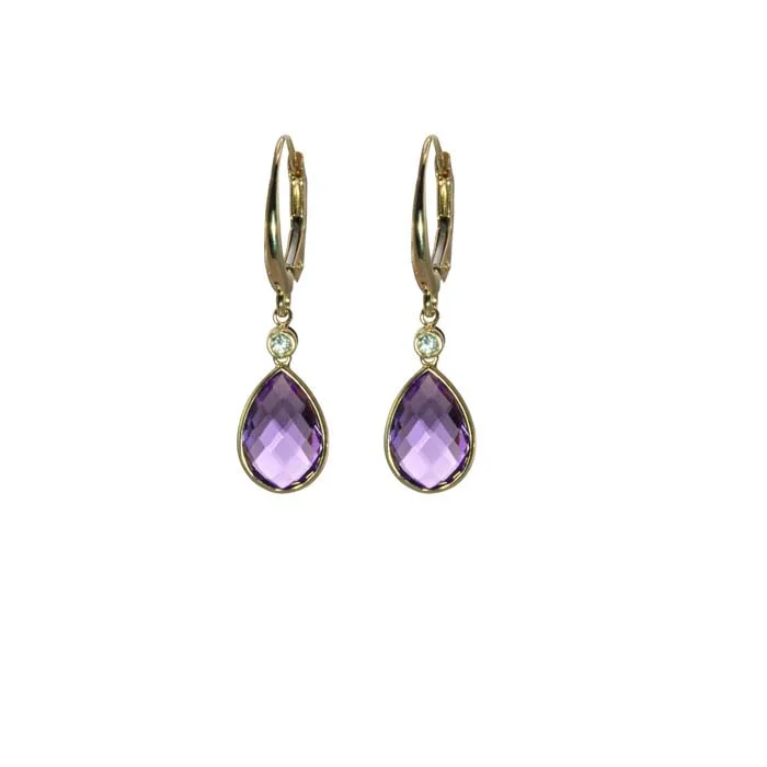 Mountz Collection Amethyst Briolette and Diamond Drop Earrings in 14K Yellow Gold