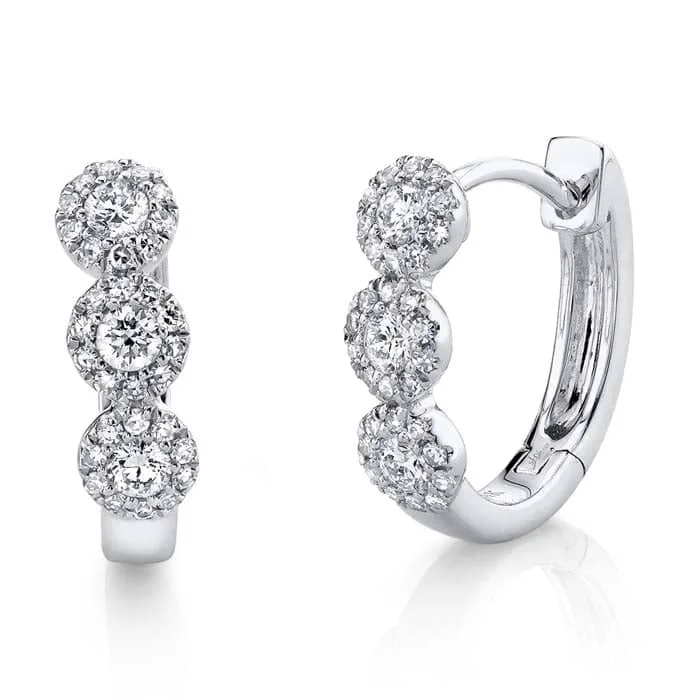 Shy Creation "Eden Collection" .37CTW Cluster Front Diamond Huggie Earrings in 14K White Gold