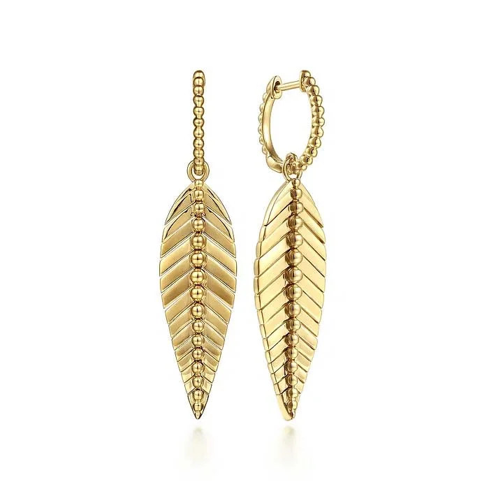 Gabriel & Co. Bujukan Drop Leaf Huggie Earrings in 14K Yellow Gold