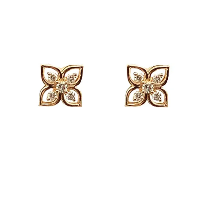 Mountz Collection Diamond Flower Earrings in 14K Yellow Gold