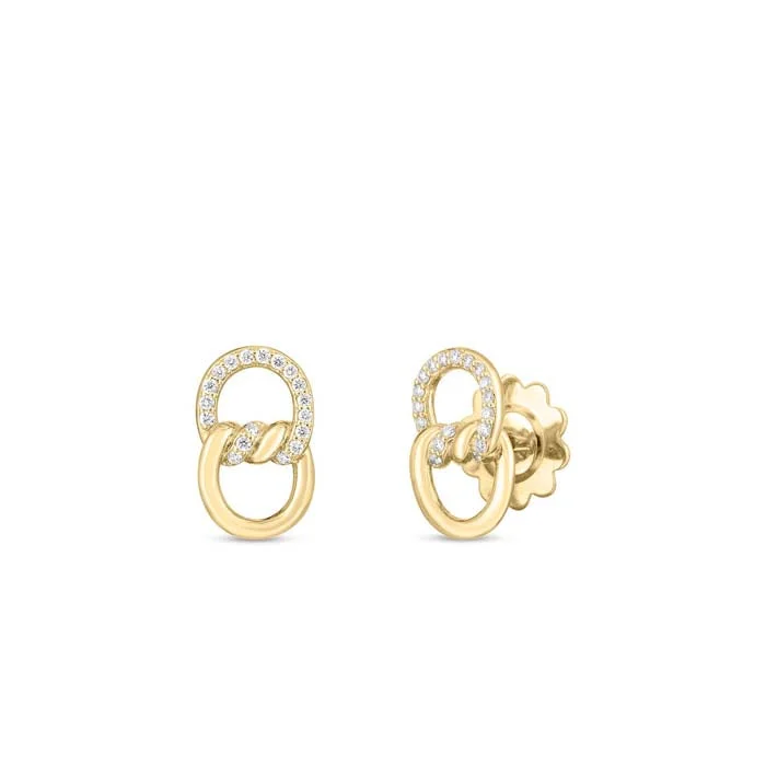 Roberto Coin Cialoma Chain Link Earrings with Diamonds in 18K Yellow Gold