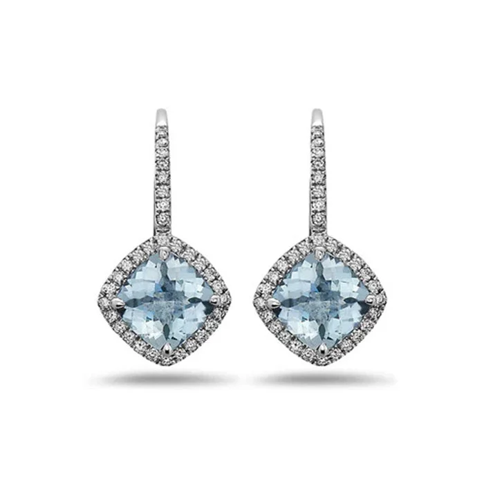 Charles Krypell Aquamarine Pastel Earrings with Diamonds and Hidden Sapphires in 18K White Gold