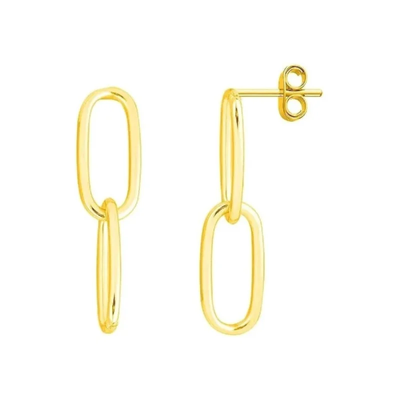 925 Sterling Silver 2 Row Gold Paperclip Chain Dangle Drop Earrings