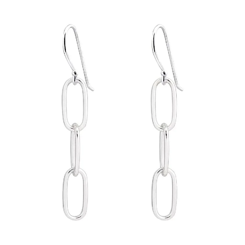 925 Sterling Silver 3 Row Paperclip Link Chain Dangle Drop Earrings