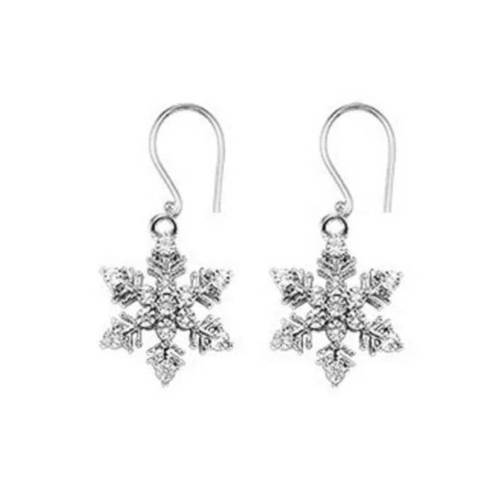 Mountz Collection Snowflake Diamond Drop Earrings in Sterling Silver