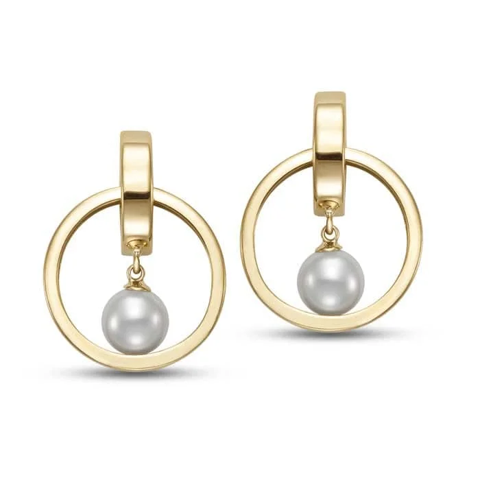 Mastoloni 6.5-7mm Freshwater Cultured Pearl Interlocking Circle Drop Earrings in 14K Yellow Gold